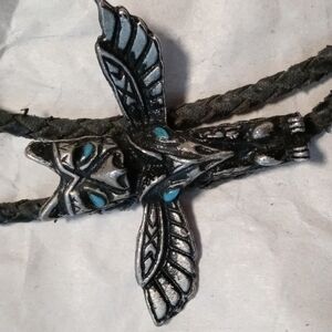 Gorgeous Thunderbird Bolo tie turqois accents leather strap